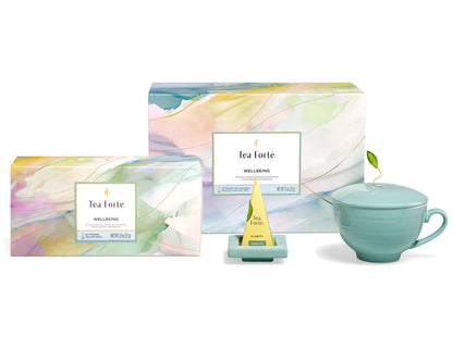 Set de regalo Wellbeing Tea Forté, las tres piezas desplegadas | Tea Forté México