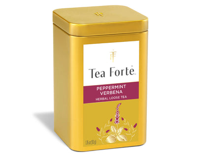 Peppermint Verbena, lata abierta mostrando las hojas sueltas de menta | Tea Forté México