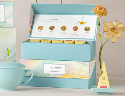 Colección Wellbeing de Tea Forté, mezclas orgánicas en pirámide | Tea Forté México