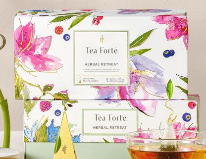 Infusores piramidales Herbal Retreat de Tea Forté listos para preparar | Tea Forté México