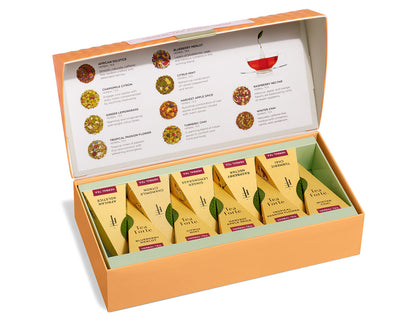Surtido de Tisanas Tea Forté, caja abierta con el menú de degustación | Tea Forté México