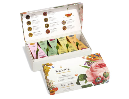 Jubilee New York Botanical Garden 10 Pirámides Tea Forté, caja abierta y cerrada | Tea Forté México