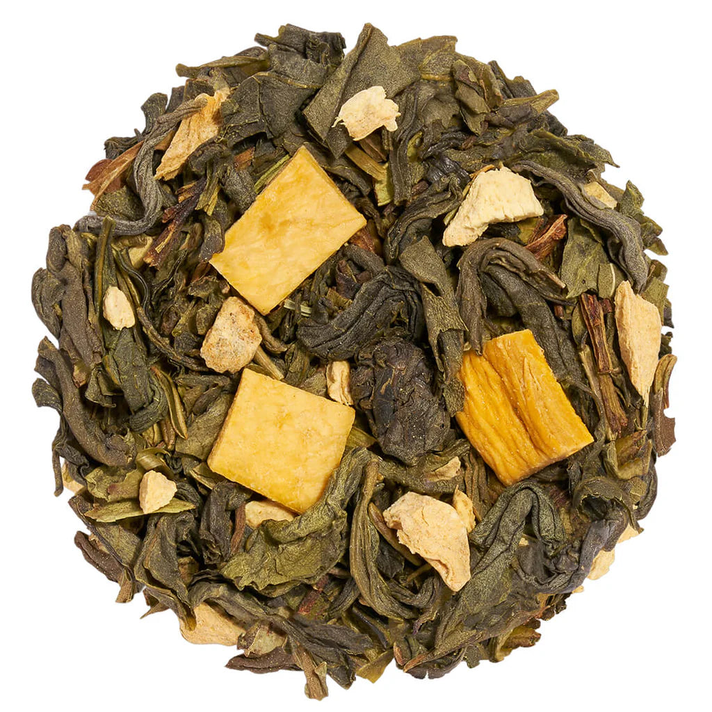 Té Verde Green Mango Peach Hojas Sueltas detalle — Tea Forté México